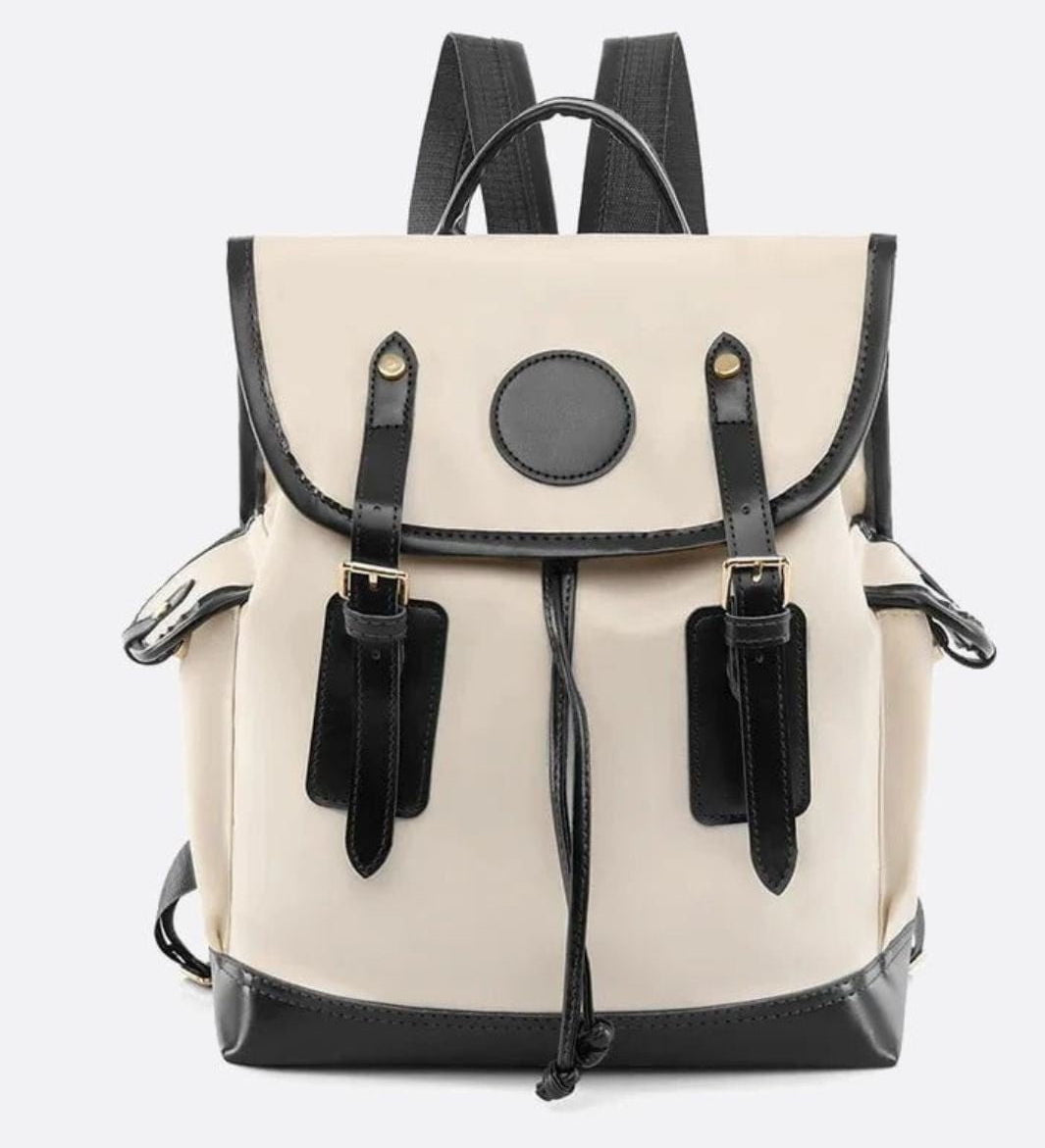 Preston Canvas Backpack – Two - Tone Drawstring Rucksack with Faux Leather Trim - in Black/White | Arvea Bags