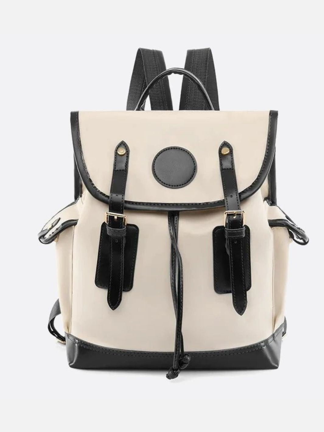 Preston Canvas Backpack – Two - Tone Drawstring Rucksack with Faux Leather Trim - in Black/White | Arvea Bags