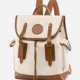 Preston Canvas Backpack – Two - Tone Drawstring Rucksack with Faux Leather Trim - in White/Camel | Arvea Bags