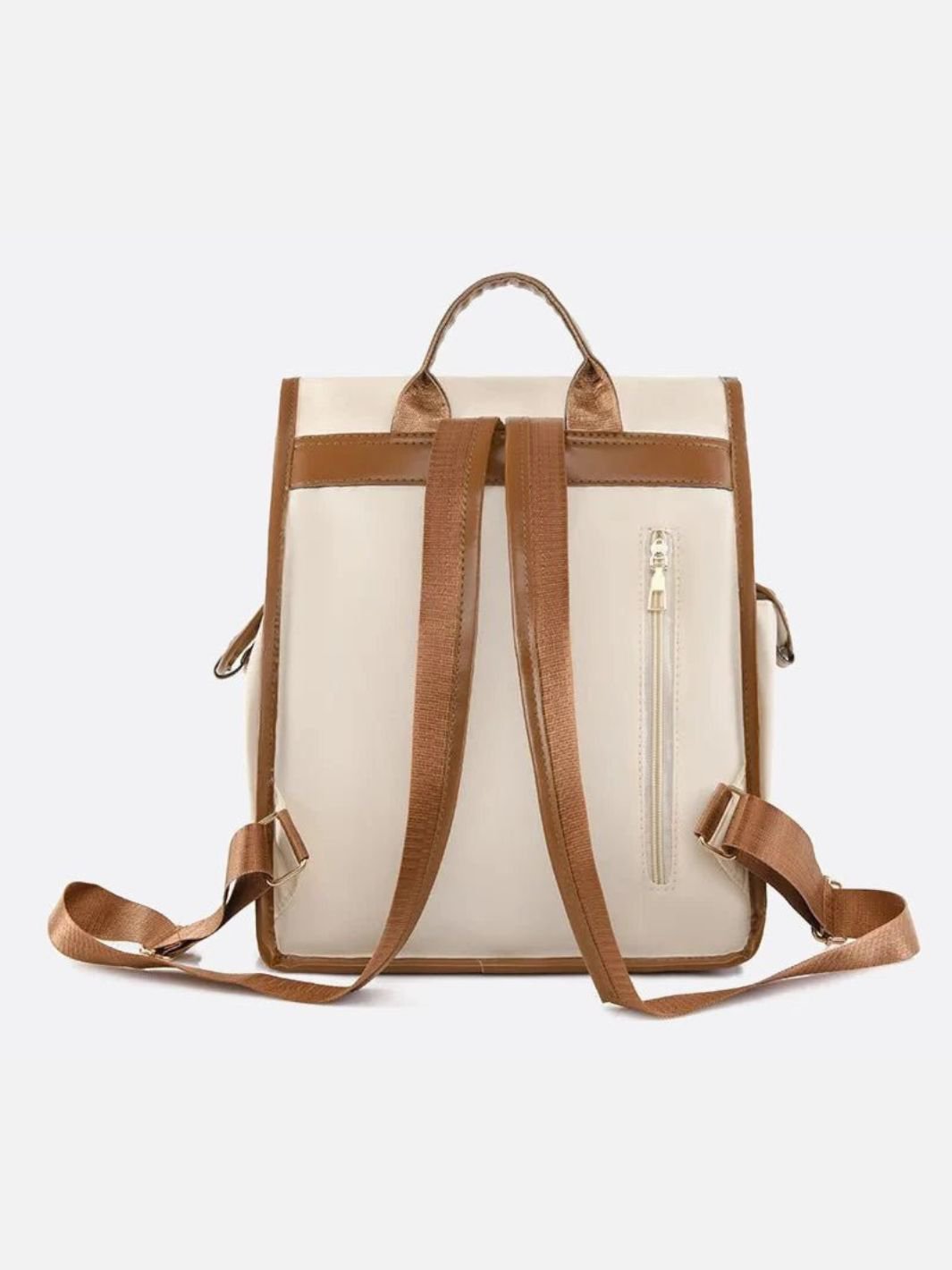 Preston Canvas Backpack – Two - Tone Drawstring Rucksack with Faux Leather Trim - in White/Camel | Arvea Bags