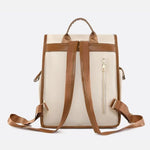 Preston Canvas Backpack – Two - Tone Drawstring Rucksack with Faux Leather Trim - in White/Camel | Arvea Bags