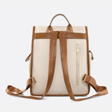 Preston Canvas Backpack – Two - Tone Drawstring Rucksack with Faux Leather Trim - in White/Camel | Arvea Bags