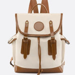 Preston Canvas Backpack – Two - Tone Drawstring Rucksack with Faux Leather Trim - in White/Camel | Arvea Bags