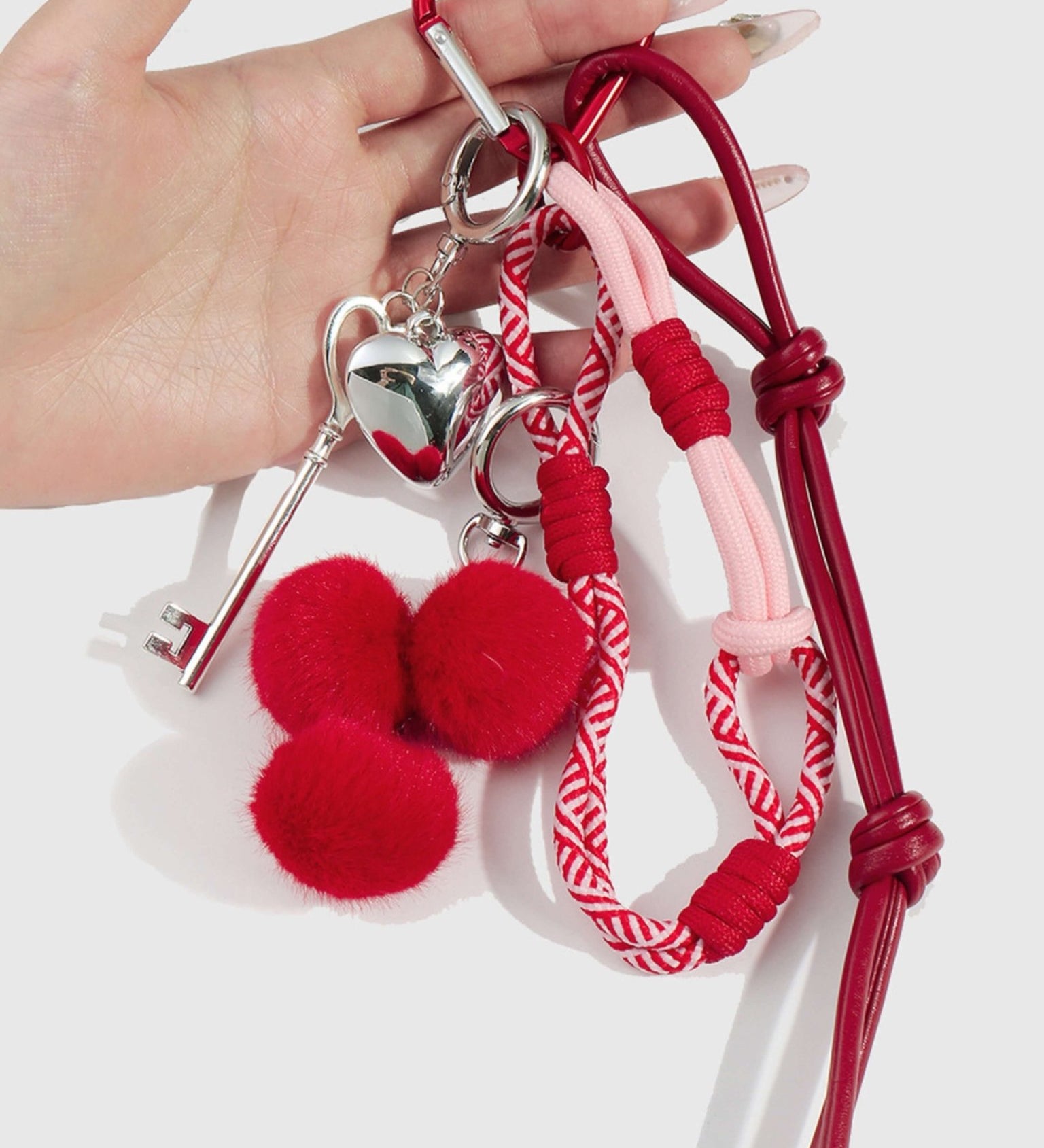 Quelara | Red Cherry Heart Key Charm – Playful, Romantic & Stylish - in Red | Arvea Bags