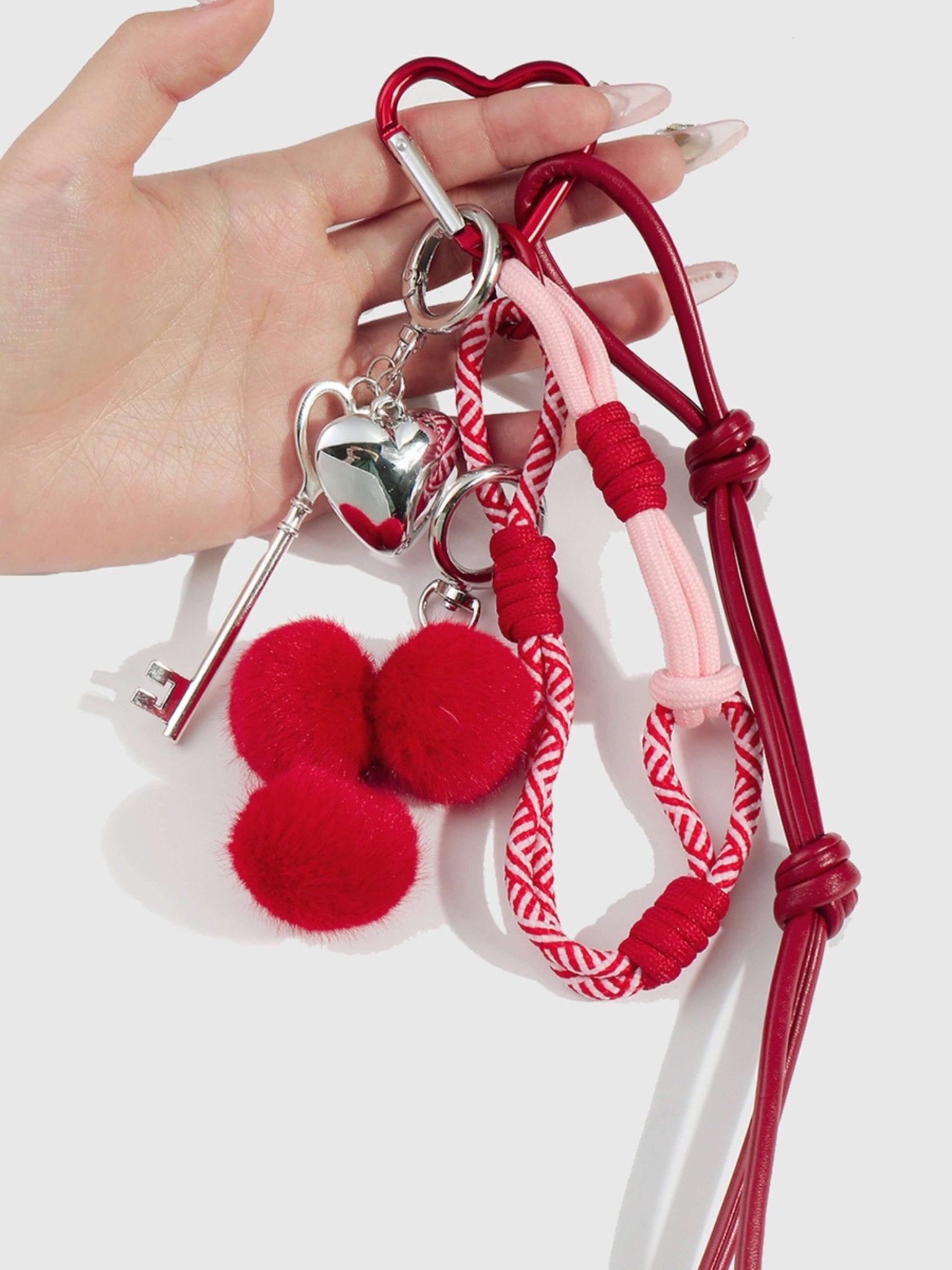 Quelara | Red Cherry Heart Key Charm – Playful, Romantic & Stylish - in Red | Arvea Bags
