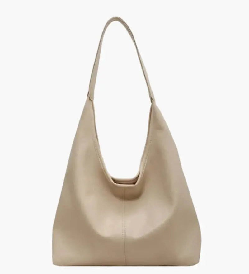 Ravellea | Luxe Black Leather Hobo Bag – Minimal & Chic - in Beige | Arvea Bags
