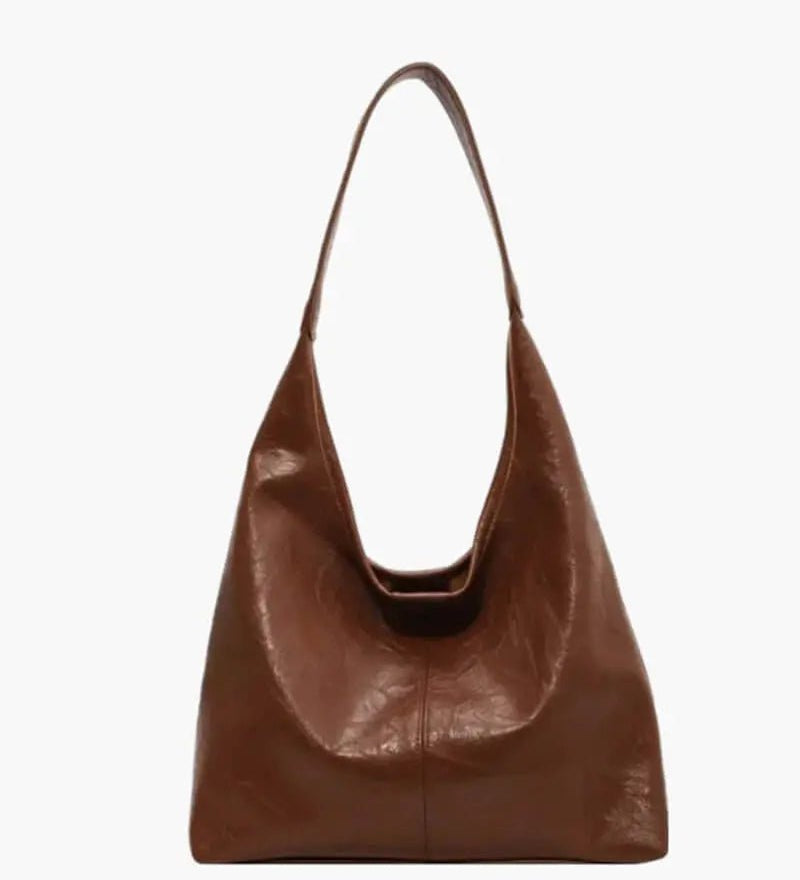 Ravellea | Luxe Black Leather Hobo Bag – Minimal & Chic - in Brown | Arvea Bags