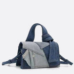 Rebel Denim Patchwork Bag – Jean - Inspired Handbag with Top Handle & Tie Detail - in Blue | Arvea Bags