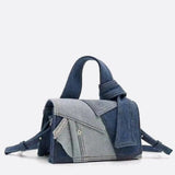 Rebel Denim Patchwork Bag – Jean - Inspired Handbag with Top Handle & Tie Detail - in Blue | Arvea Bags