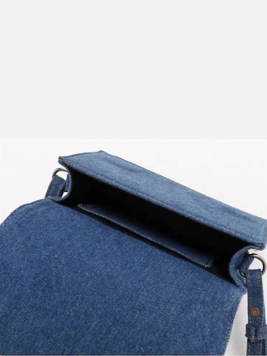 Rebel Denim Patchwork Bag – Jean - Inspired Handbag with Top Handle & Tie Detail - in Blue | Arvea Bags