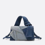 Rebel Denim Patchwork Bag – Jean - Inspired Handbag with Top Handle & Tie Detail - in Blue | Arvea Bags