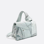 Rebel Denim Patchwork Bag – Jean - Inspired Handbag with Top Handle & Tie Detail - in Grey | Arvea Bags