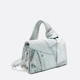 Rebel Denim Patchwork Bag – Jean - Inspired Handbag with Top Handle & Tie Detail - in Grey | Arvea Bags