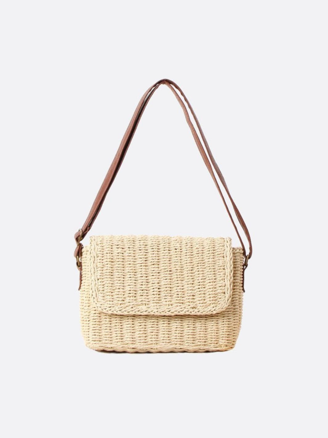 Rectangular Woven Shoulder Bag - in Beige | Arvea Bags