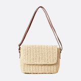 Rectangular Woven Shoulder Bag - in Beige | Arvea Bags