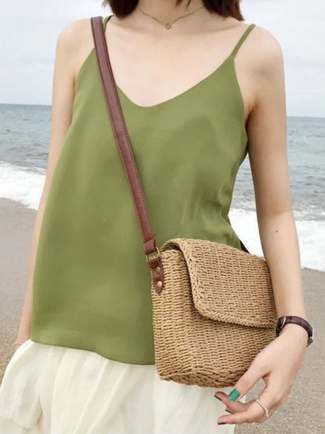 Rectangular Woven Shoulder Bag - in Light Brown | Arvea Bags