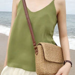 Rectangular Woven Shoulder Bag - in Light Brown | Arvea Bags