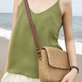 Rectangular Woven Shoulder Bag - in Light Brown | Arvea Bags