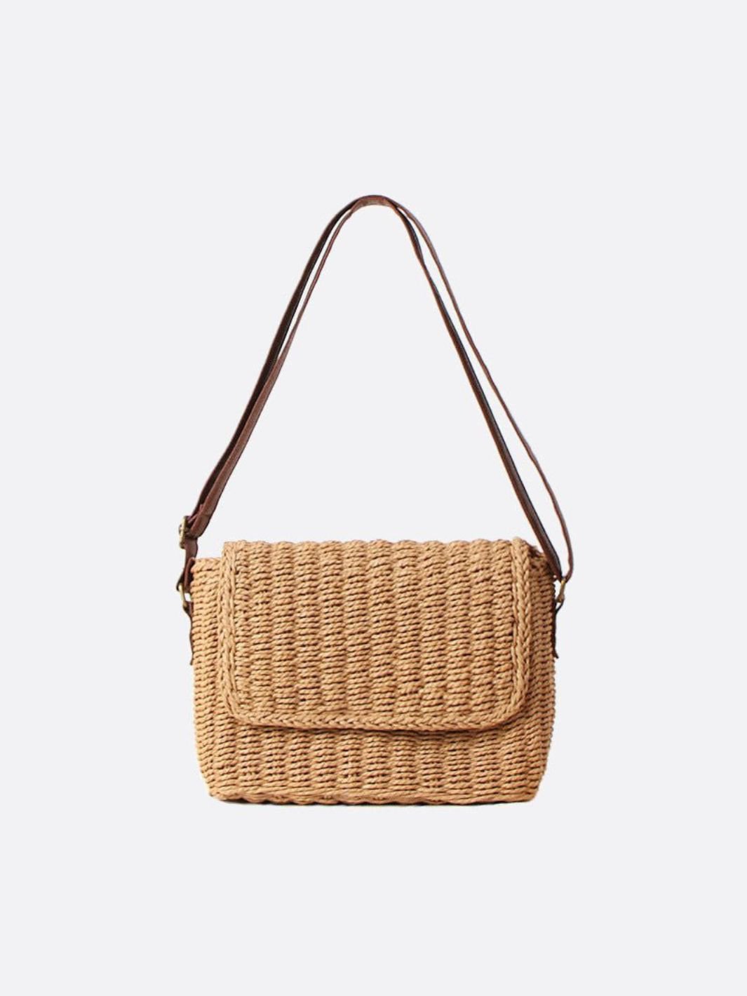 Rectangular Woven Shoulder Bag - in Light Brown | Arvea Bags