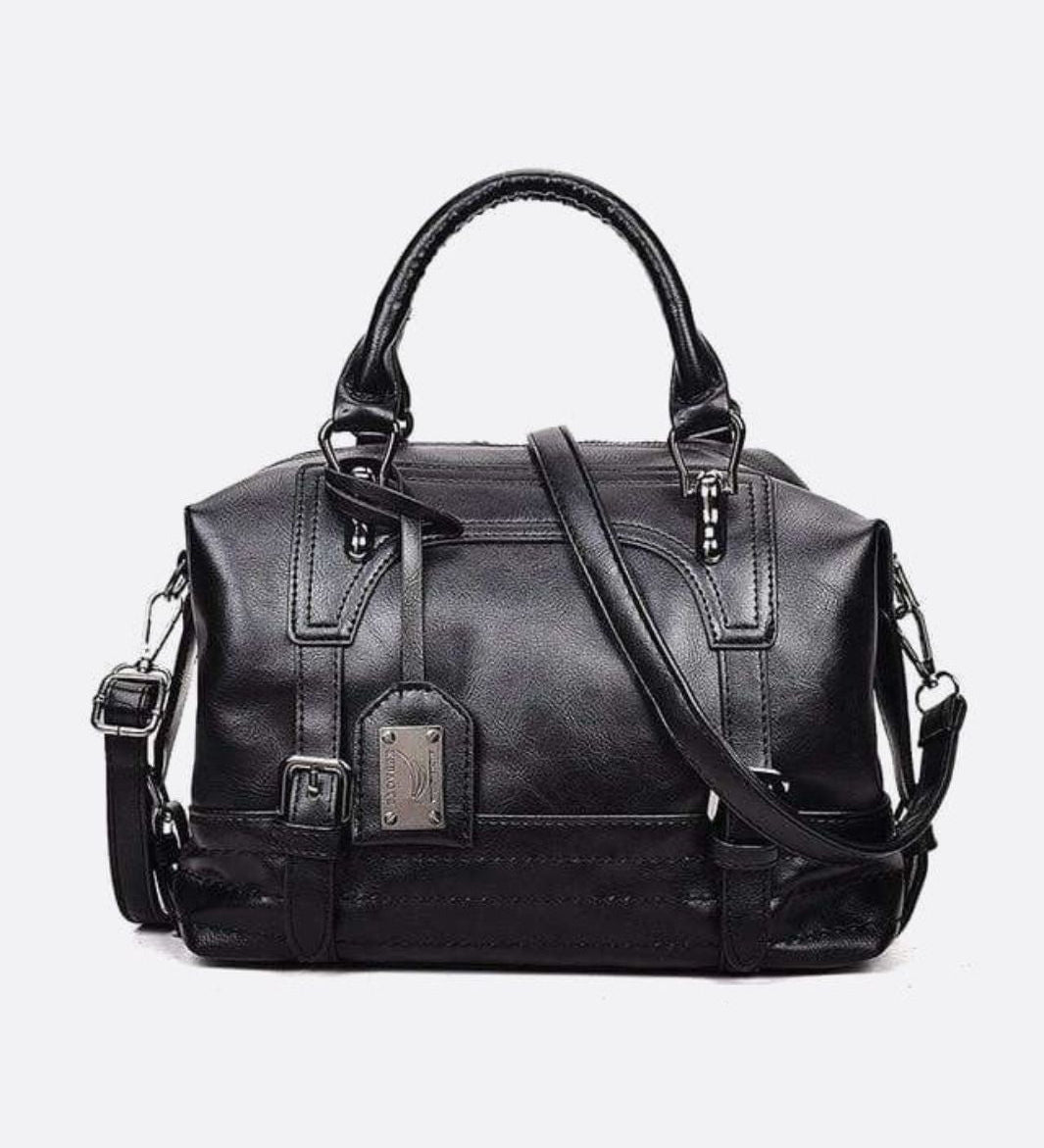 Retro Camel Leather Handbag – Vintage Style Shoulder Bag - in Black | Arvea Bags