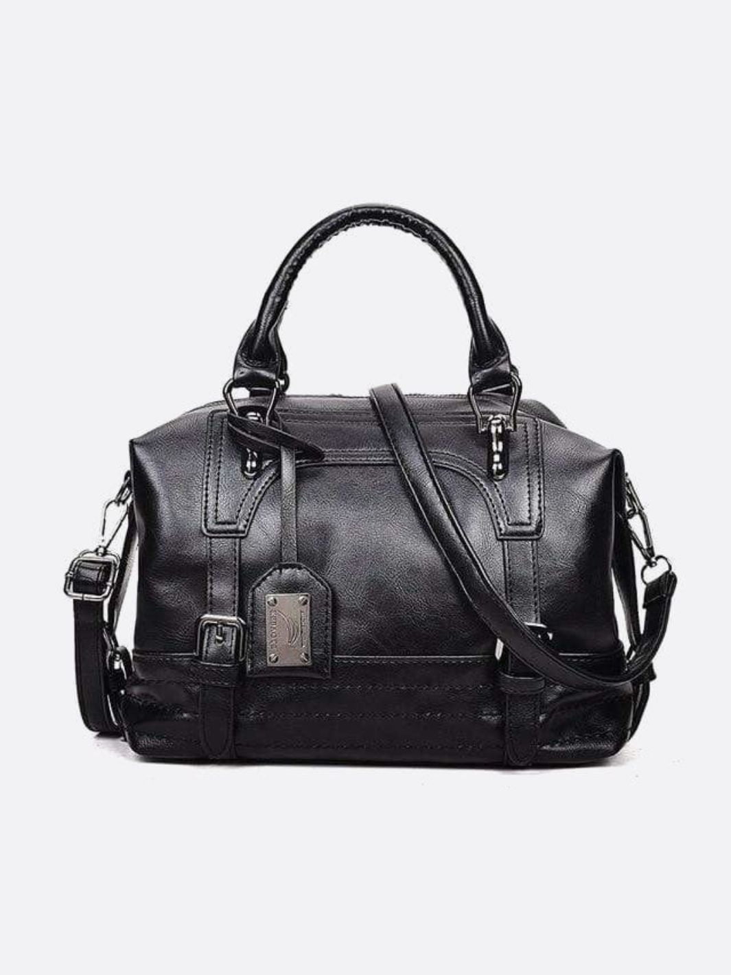 Retro Camel Leather Handbag – Vintage Style Shoulder Bag - in Black | Arvea Bags