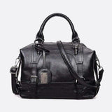 Retro Camel Leather Handbag – Vintage Style Shoulder Bag - in Black | Arvea Bags
