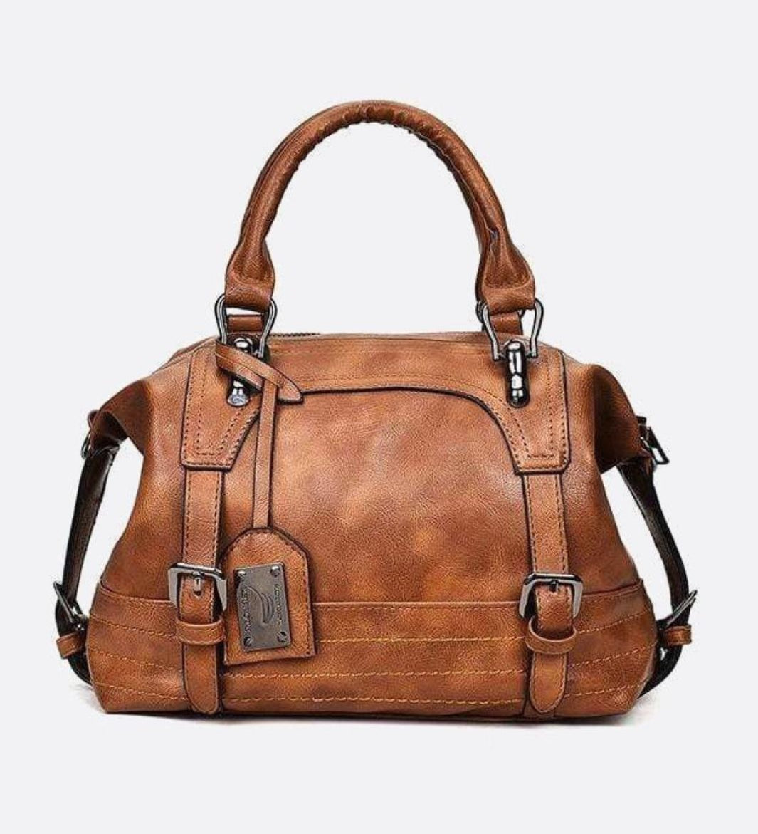 Retro Camel Leather Handbag – Vintage Style Shoulder Bag - in Camel | Arvea Bags