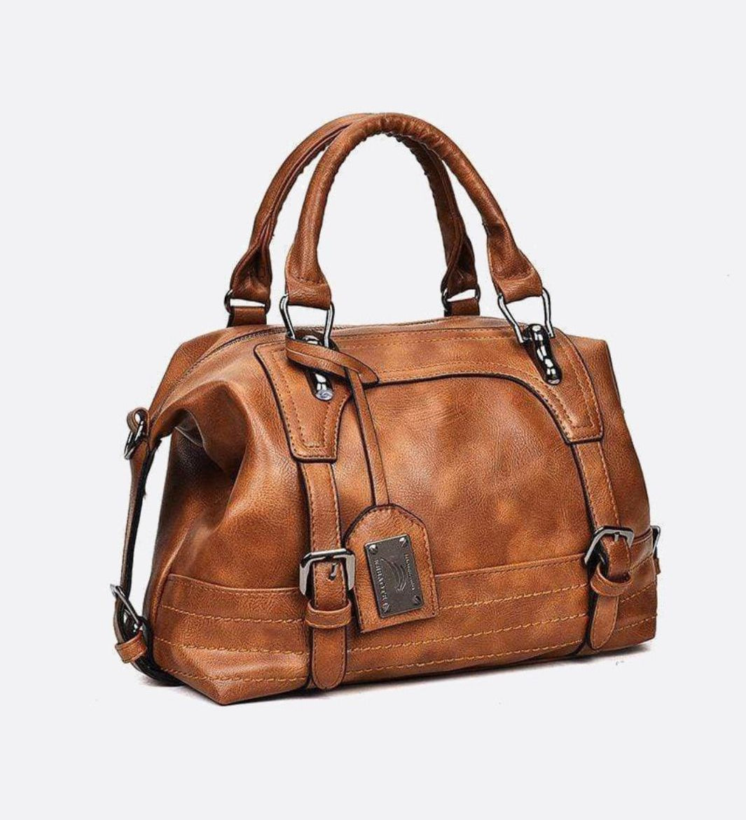 Retro Camel Leather Handbag – Vintage Style Shoulder Bag - in Camel | Arvea Bags