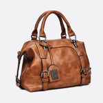 Retro Camel Leather Handbag – Vintage Style Shoulder Bag - in Camel | Arvea Bags