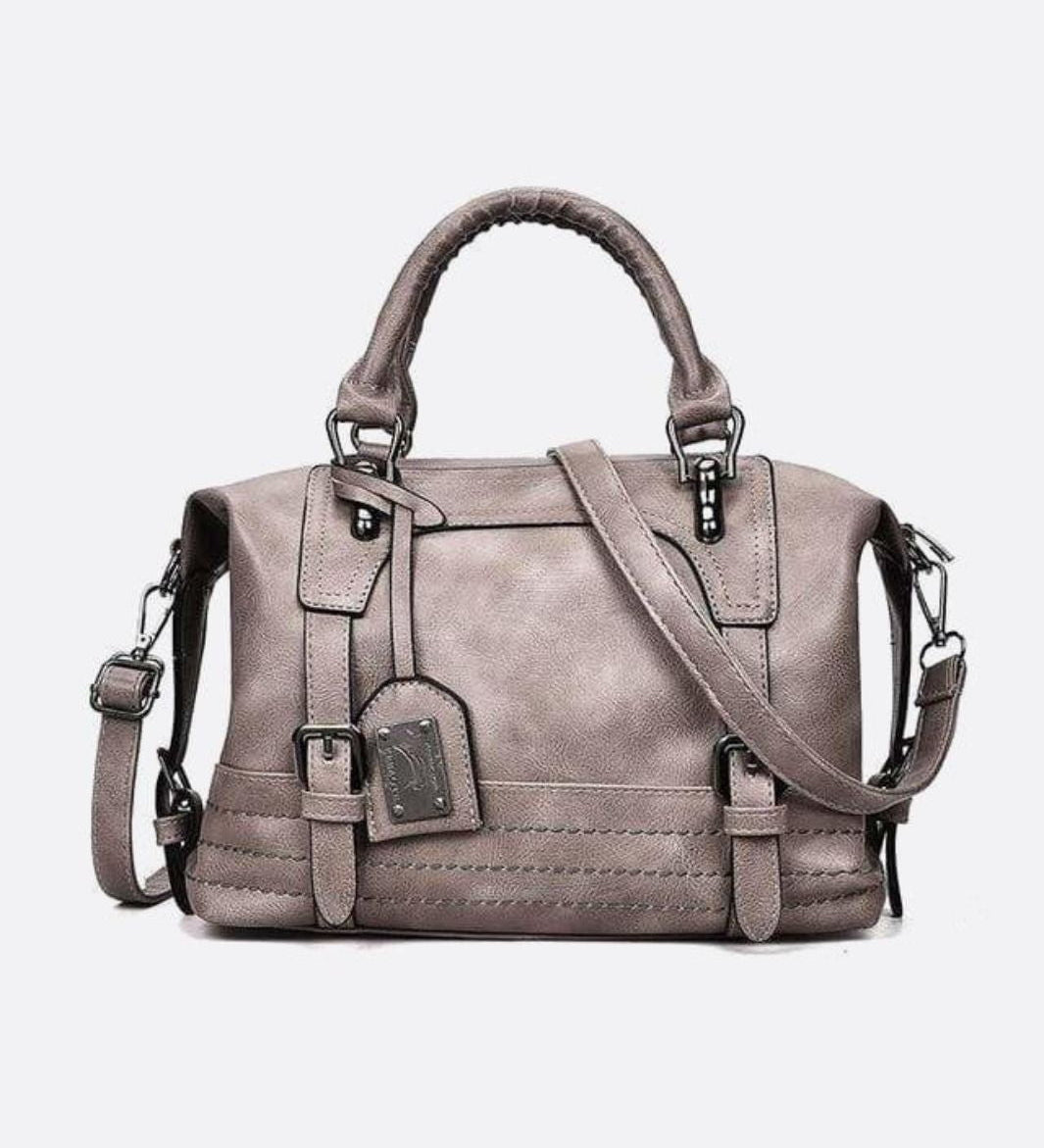 Retro Camel Leather Handbag – Vintage Style Shoulder Bag - in Grey | Arvea Bags