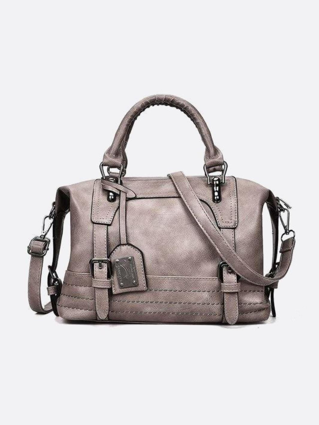 Retro Camel Leather Handbag – Vintage Style Shoulder Bag - in Grey | Arvea Bags