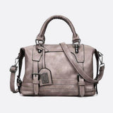 Retro Camel Leather Handbag – Vintage Style Shoulder Bag - in Grey | Arvea Bags