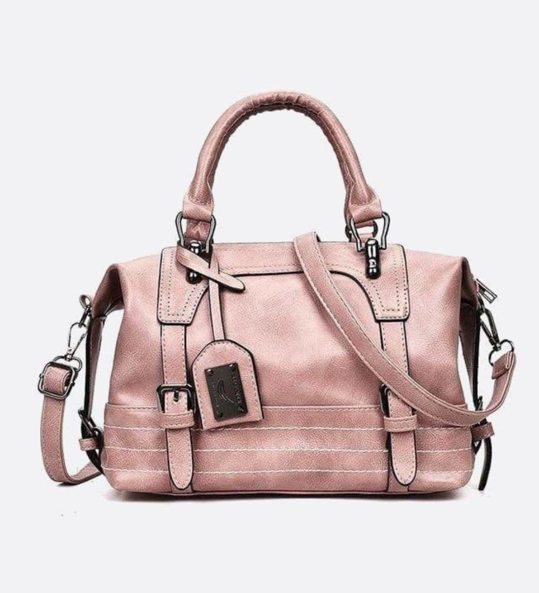 Retro Camel Leather Handbag – Vintage Style Shoulder Bag - in Light Pink | Arvea Bags