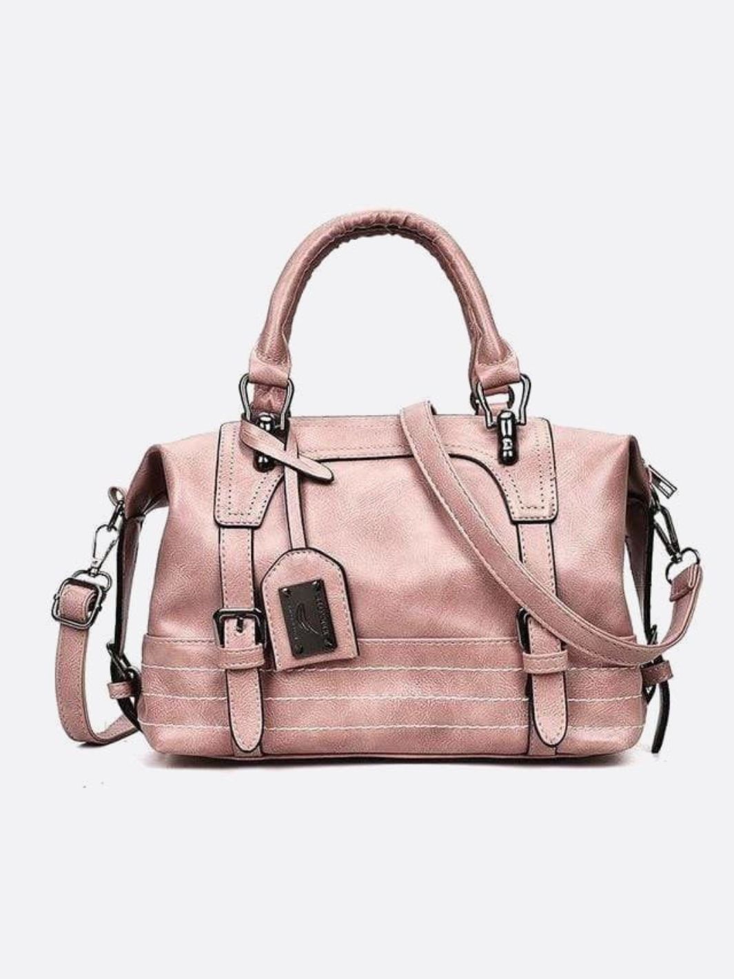 Retro Camel Leather Handbag – Vintage Style Shoulder Bag - in Light Pink | Arvea Bags