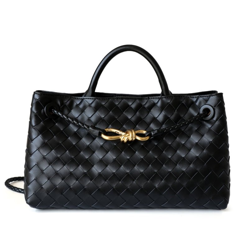 Rielle | Sage Woven Vegan Leather Handbag – Chic, Elegant & Timeless - in Black | Arvea Bags
