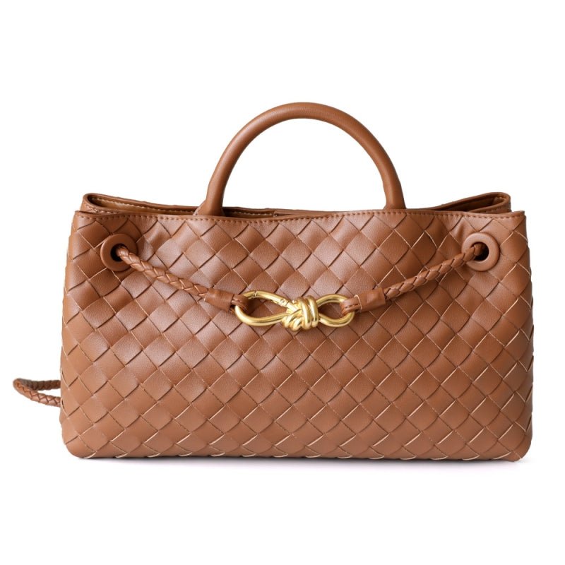 Rielle | Sage Woven Vegan Leather Handbag – Chic, Elegant & Timeless - in Brown | Arvea Bags