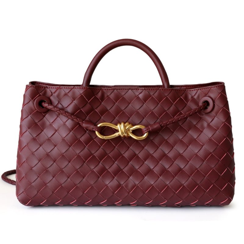 Rielle | Sage Woven Vegan Leather Handbag – Chic, Elegant & Timeless - in Maroon | Arvea Bags