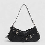 Riley | Black Buckle Strap Shoulder Bag – Bold & Trendy - in Black | Arvea Bags