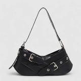 Riley | Black Buckle Strap Shoulder Bag – Bold & Trendy - in Black | Arvea Bags