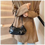 Riley | Black Buckle Strap Shoulder Bag – Bold & Trendy - in Black | Arvea Bags