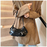 Riley | Black Buckle Strap Shoulder Bag – Bold & Trendy - in Black | Arvea Bags