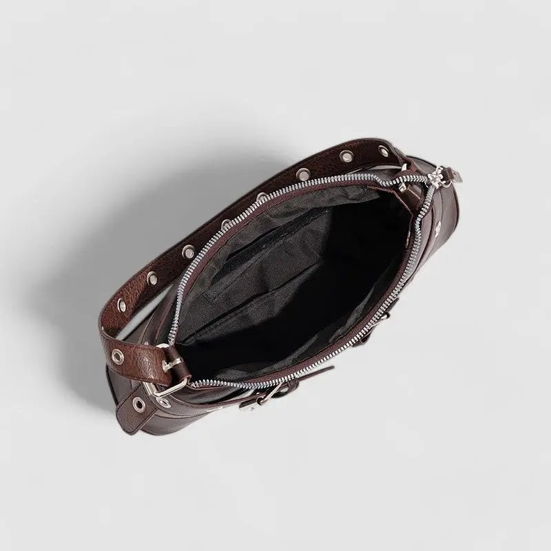 Riley | Black Buckle Strap Shoulder Bag – Bold & Trendy - in Brown | Arvea Bags