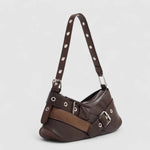 Riley | Black Buckle Strap Shoulder Bag – Bold & Trendy - in Brown | Arvea Bags