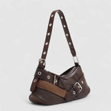 Riley | Black Buckle Strap Shoulder Bag – Bold & Trendy - in Brown | Arvea Bags