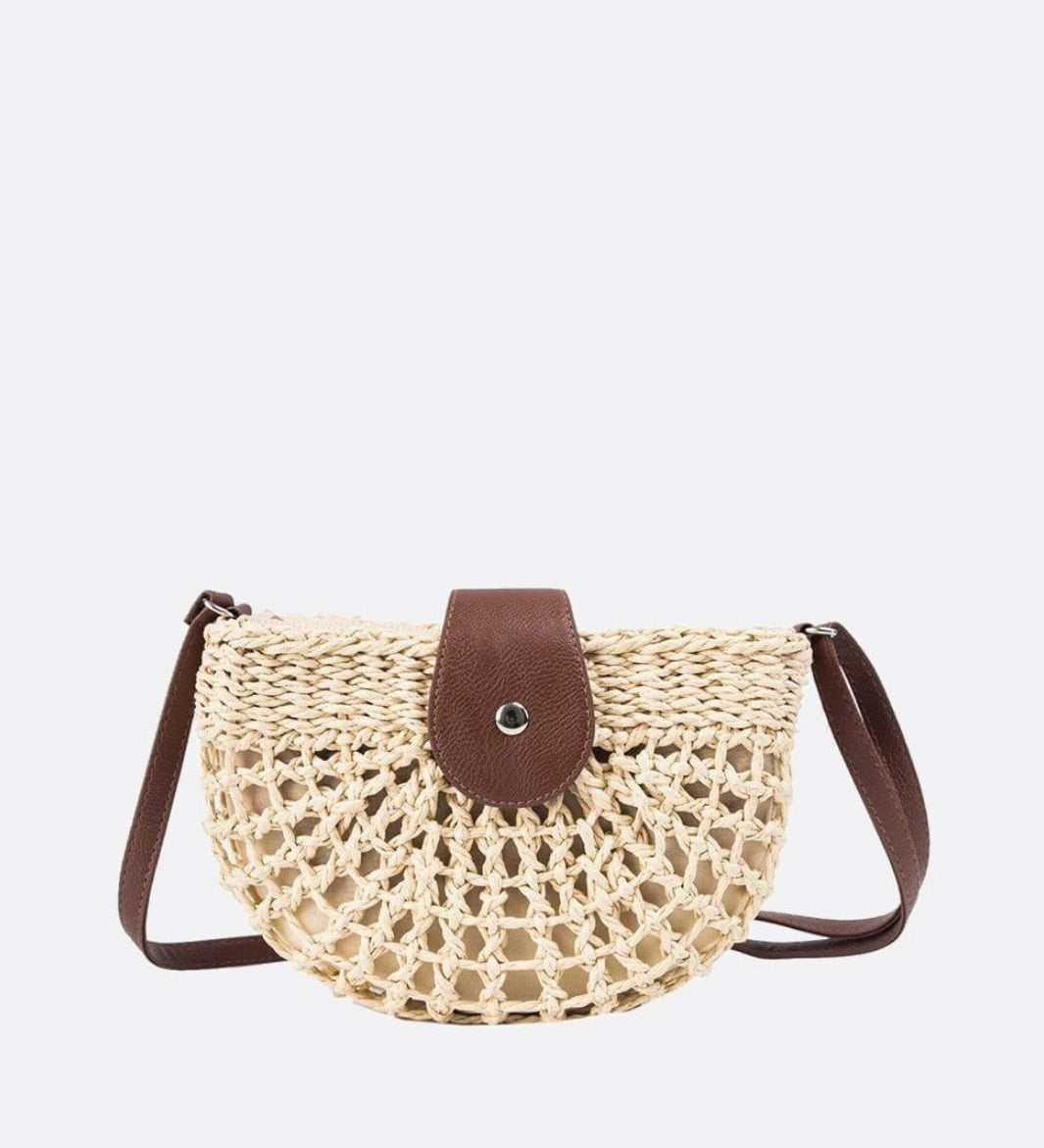 Rio Half - Moon Rope Crossbody Bag – Open - Weave Straw Bag - in Beige | Arvea Bags