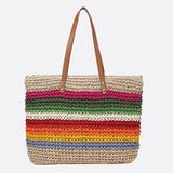 Rio Rainbow Crochet Tote – Multicolor Striped Woven Bag - in Beige | Arvea Bags