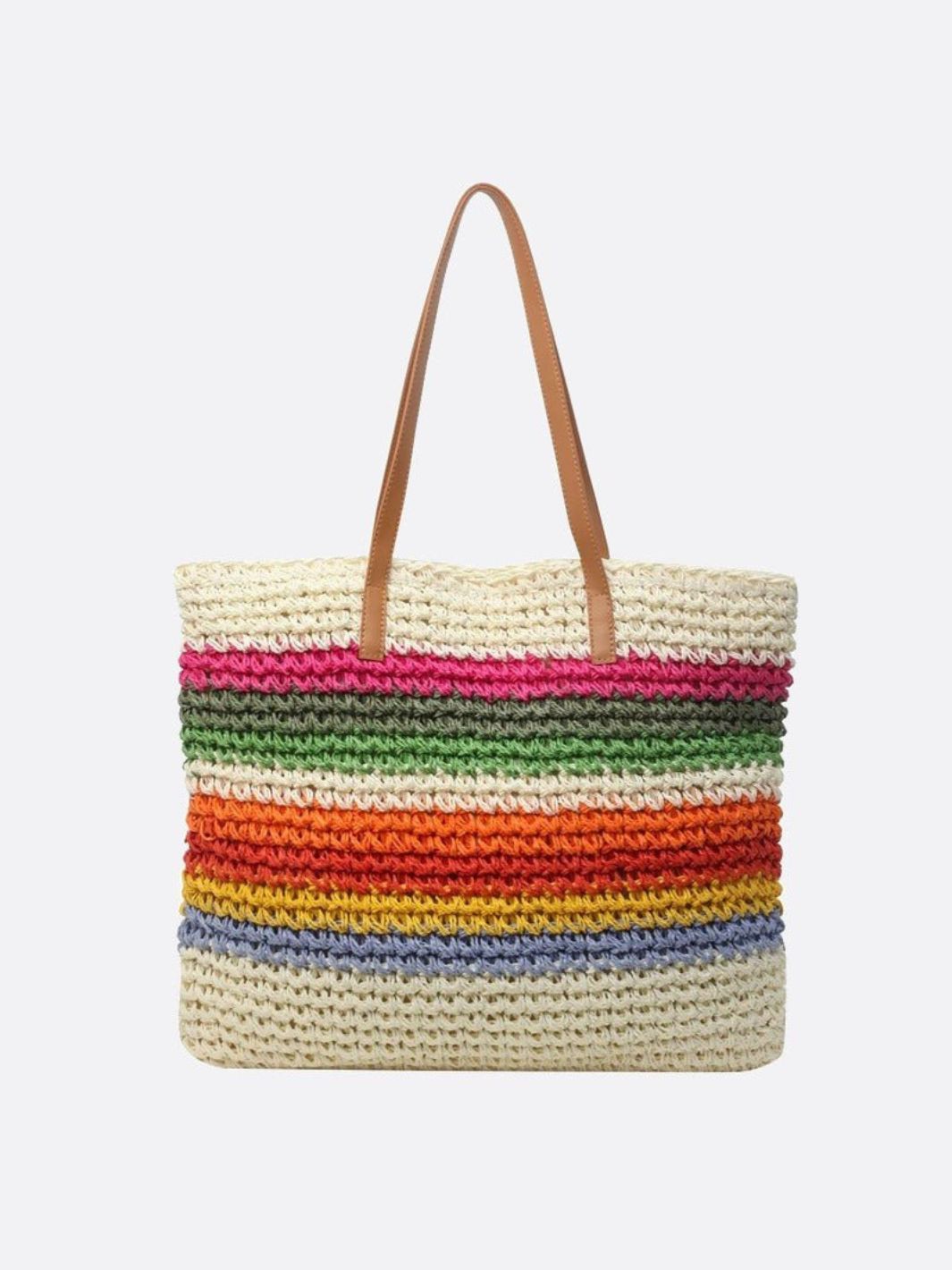 Rio Rainbow Crochet Tote – Multicolor Striped Woven Bag - in Cream | Arvea Bags