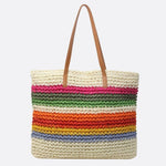 Rio Rainbow Crochet Tote – Multicolor Striped Woven Bag - in Cream | Arvea Bags