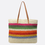 Rio Rainbow Crochet Tote – Multicolor Striped Woven Bag - in Cream | Arvea Bags