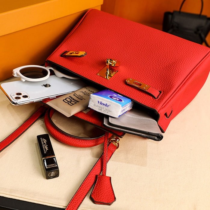 Rivelle | Red Textured Leather Handbag – Bold & Sophisticated - in Red | Arvea Bags